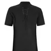 Men Stand Collar Front Lace Up Short Sleeve V Neck Slim Tshirt Streetwear for Daily Wear 220614