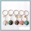 Keychains Tree Of Life Reiki Healing Natural Stone Chakra Amethyst Pink Rose Crystal Key Rings Women Men Jewelr Dhseller2010 Dhkpw