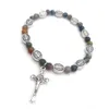 Natural Stone Agate Icon Cross Rosary Pärlor Strängpärlor armband armband