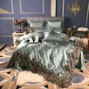 Yatak takımları lüks 120s nordic yatak keten% 100 ipek dantel yorgan 220x240 nakış yorgan kapağı seti yastık kılıfı ile ev için kral boyutu