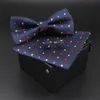 Solid Polyester Dots Bowtie Handkerchief Cufflinks Set Men Fashion Butterfly Party Wedding Bowties Without Box Novelty Ties