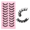 Cat Eye False Eyelashes Fluffy Russian Curling Lashes Volume Strip Thick Large Curved Dramatic Faux Mink Lashes 10 Pairs Pack Fake Eyelash