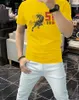 Western Style Men's T-shirts 2022 Summer Ny trend Kort ärm Letter Printing Leopard Hot Diamond Design Tees Yellow Green Black White Round Neck Clothing Top M-4XL