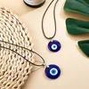Blue Evil Eye Pendant Necklace For Women Black Wax Cord Chain Men Choker smycken Lucky Amulet Female Party Gift