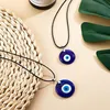 Blue Evil Eye Pendant Necklace for Women Black Wax Cord Chain Men Choker Jewelry Lucky Amulet Female Party Gift