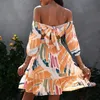 Casual Dresses European och American Summer Women's Printed Breast Wrap Dress Bow Halter Kirtcasual