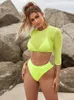 Dambadkläder Sexiga genomskinliga triangelbikini Mujer 3-delad baddräkt Kvinnlig Neongrönt Mesh Baddräkt Kvinnor Sportkläder