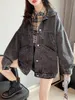 Women's Jackets Fashion Loose Denim Jacket Women Spring Lapel Vintage Jean Pocket Long Sleeves Cowboy Coat Washed Casual ClothesWomen's