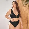 Momens sexy de moda de banho de moda de banho de banho de banho de banho de praia de duas peças de duas peças de cor preta plus size alta cintura sem sutiã suporte de arrue de verão biquínis