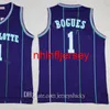 Män Alonzo Mourning33 Tyrone Muggsy Bogues 1 Larry Johnson 2 Grön Vit Lila Team Stitched Basketball Jersey Size S-2XL