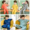 Summer Kid Pajamas Set Boys Girls Modal Solid Pyjamas Top and Pants Unisex Clothes Toddler Clothing Sleepwear Homewear 220706