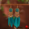 Boucles d'oreilles en plumes ethniques pour femmes Brincos Boho rond forme de soleil or longue chaîne gland boucles d'oreilles Bijoux thaïlande Bijoux