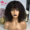 Spiral Kıvırcık / Afro Kinky Kıvırcık Kısa Kesik Bob Peruklar Patlamalarla Brezilya Çiğ Saç Perukları Kadınlar için Glueless Tam Makine Yapılan Ucuz Peruk% 180 Yoğunluk Kraliçe Saç Ürünleri