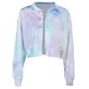 Kvinnorjackor Kvinnor Autumn Long Sleeve Velvet Baseball Coat Gradient Tie-Dye Print Open Front Jacket With Pin Clip Casual Loose Outw