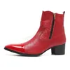 Fashion Red Trade Shoes Square Toe Zip Cowboy Short Boots Botas Plus Formal Club Party Angle Boots для мужчин