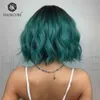 Parrucca per capelli umani Parrucche sintetiche Stile Donna Qi Bangs Nero Sfumato Verde Parrucca riccia media lunga Materiale di seta ad alta temperatura Applicazione quotidiana 220527