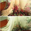 2meters/lot green pink floral print chiffon gauze elegant dress fabric tecido T200810