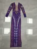 Purple Prints Rownestones Crystal Hollow Out Long Dress Sexy Women Gritetd Prompare Вечерняя вечеринка для знаменитости ночной клуб сценический певец концертный костюм