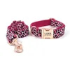 Personalisiertes Hundehalsband, individuelle Haustierhalsbänder, kostenlose Gravur, ID-Namensschild, Haustierzubehör, rosa Leoparden-Welpenhalsband, Leinen-Set 220610