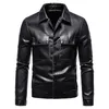 Осень мужской блестящий кожаный курт высококачественная модная куртка PU Мужчина искусственные кожа