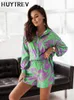 Fashion Print sets for women Summer Casual Bohemian Vacation long sleeves Shirt Top shorts 2 Piece Set woman loose pocket suit 220526