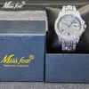 MISSFOX Quartz montre homme diamant haut double calendrier hommes étanche plongeur luxe argent acier Relogio Masculino 220530