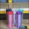 Tumblers Drinkware Kitchen Dining Bar Home Garden Color Plastic Transparent Cup 16oz 커피 워터 머그잔 St Double Deck Drinks Recycla