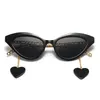 Solglasögon charm Black Cat Eye Women Italy Brand Designer Metal Chain Eyewear Löstagbart hjärta hänge solglasögon mode uv400sunglasses