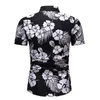 Hommes Mode Noir Blanc Floral Chemises Casual Boutonné À Manches Courtes Chemise Hawaïenne Plage Vacances Slim Fit Party Chemises Tops 220527