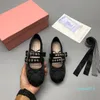 Fashion-Leather Designer Womens Dress balletschoenen met gesp riem strik Flat Casual Soft Soles Low Heel Light Print loafers