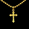 Pendant Necklaces Small Cross Yellow Gold Filled Women Men Crucifix Chain Fashion JewelryPendant