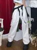 Qweek Gothic Harajuku Zwart Cargo Pant Chain Wide Leg Goth Hippie Streetwear White Broek Losse Vrouwelijke Baggy Fashion 220325