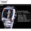 Jaragar en acier inoxydable carré de casse transparent arrière de haute qualité Mouvement automatique Men039 Mélange mécanique Wristwatch Relogi3550024