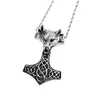 Large Big 316L Stainless Steel 53*82mm Wolf Hammer Thor Charm Pendant Necklace Chain For Mens Punk Biker Jewelry 4mm 22 Inch Silver/ Gold/ Black