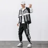 Tracksuits masculinos painéis contraste carga tracksuit 2 peça conjunto homens roupa primavera e outono homens suor ternos estilo coreano roupas de moda 230206