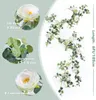 185cm Artificial Flowers Plants Fake Eucalyptus Garland Camellias Silk Rose Vine Decoration Faux Leaf Floral Hanging for Wedding 220526