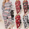 Pontas de duas peças femininas Feliz traje de Natal Mulheres Pijama de inverno Conjunto de algodão Sleepke