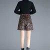 Pantalones cortos para mujer Vintage Leopard Mujeres Otoño Invierno Cintura alta Suelta Elegante Chic Casual Dot Pierna ancha Bota Pantalones cortos Mujer 5128 W220322