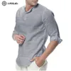 Masculina casual blusa de algodão linho camisa solta tops manga comprida tee outono outono verão bonito homens 220322