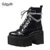 HBP Boots Gdgydh Lacquer Leather Gothic Gothic Black Women Heel Sexy Chain chainty platfor