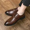 Casual Fashion Oxford Shoes Men PU Solid Color Daily Simple Versatile Pointed Lace Comfortable Breathable Lightweight Dress Shoes