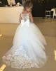 2-14 Years Lace Tulle Flower Girl Dress Bows Children's First Communion Dress Princess Ball Gown Wedding Party Dress 0614