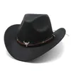 Chapéu de cowboy clássico retrô feminino de lã ocidental aba larga chapéu de sol festa viagem ao ar livre boné