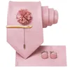 Bow Ties Designer Rose Gold Pink Solid Silk Wedding Tie voor Handky Cufflink Heren Business