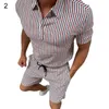 Men's Casual Shirts Summer Tracksuit Set 2 Pcs/Set Trendy Young Style Turn-down Collar Wear-resistant Top Shorts Suit Men ClothesMen's