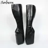 Sorbern Matte Black Ballet Wedge Women Boots Knee High Drop Shipping Women'S Boots Without Heels On Sale Online Size 11