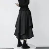 Japoński Gotyk Nieregularny Plisowany Spódnica Kobiety Czarny Harajuku Punk Cargo Lato Vintage Odzież Długa Saia 220317