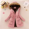 2022 Grube Parki Faux Fur Coats Kobiety Z Długim Rękawem Z Kapturem Neck Button Zipper Plus Size Casual Kobieta Znosić Ciepła Kurtka