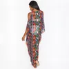 Bohemian wydrukowane dekolt z sukienki na ramionach plus size kaftan szata marokańska kaftan tunika Summer Women Beachwear Q1352 220510