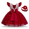 Toddler Baby Girls Pierwsze urodziny sukienki chrztu V-back Elegancki koronkowy przyjęcie weselne Suknia Kids Princess Comunion Vestido G220428